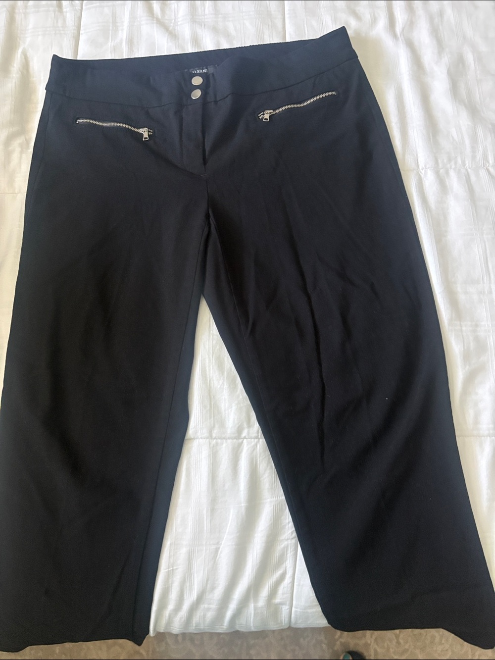 Alfani Black Wide-Leg Stretch Jeans with Silver Zip Accents
